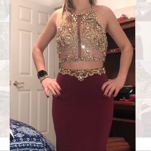 Jovani 2-piece burgundy/gold dress!